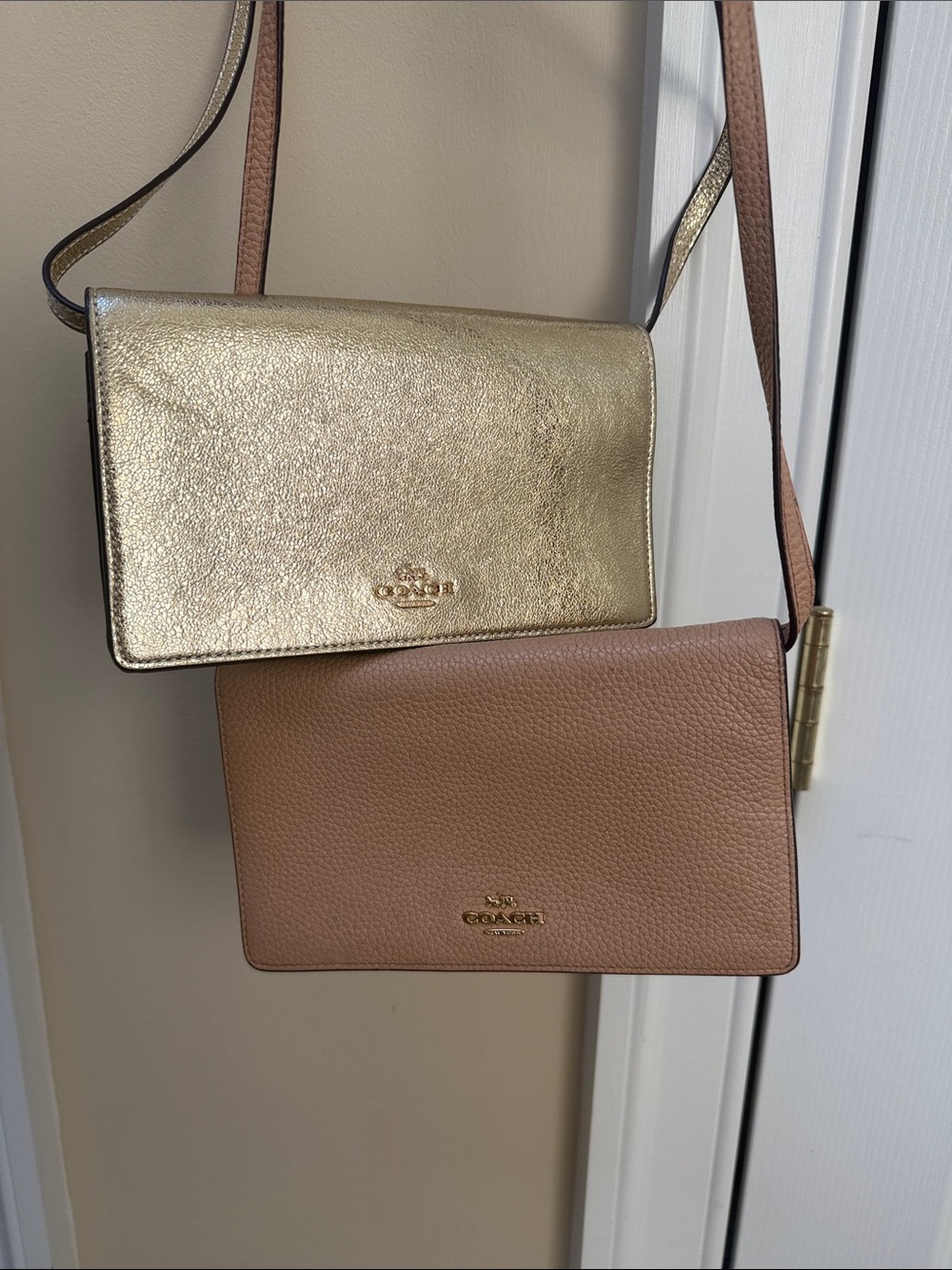 Coach Gold Metallic and Tan Leather Crossbody Duo